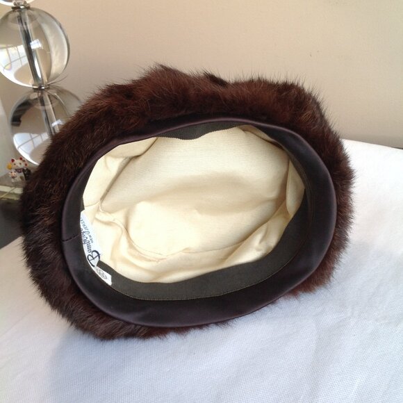 Vintage Bamberger's NJ Real Fur Brown Mink? Pillbox Hat Union Made - Picture 8 of 9